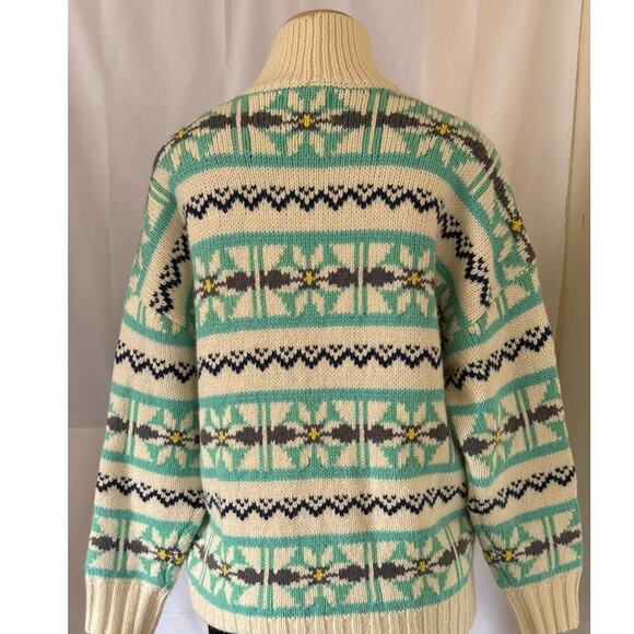 American Eagle Fair Isle Turtleneck Sweater Oversized XS Green / Beige Y2K Boho - Picture 2 of 6